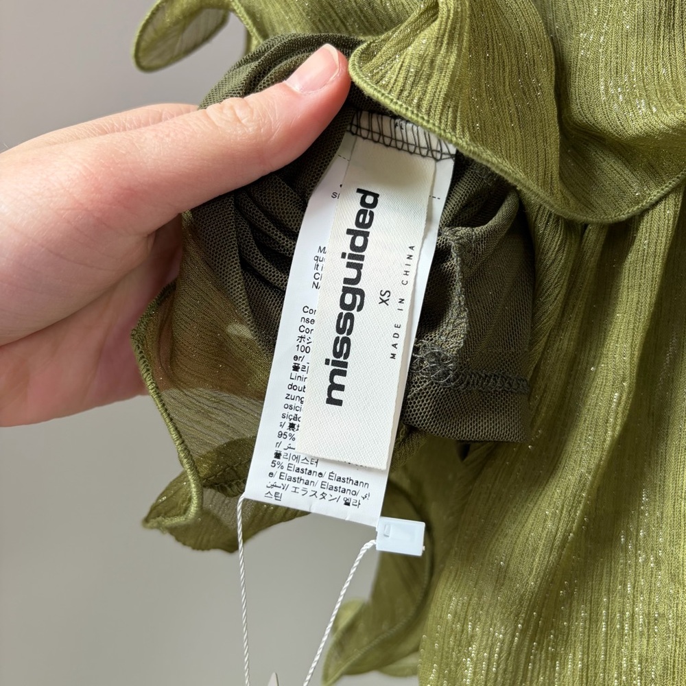 Missguided Green Metallic Tiered Ruffle Mini Dress - Picture 7 of 11